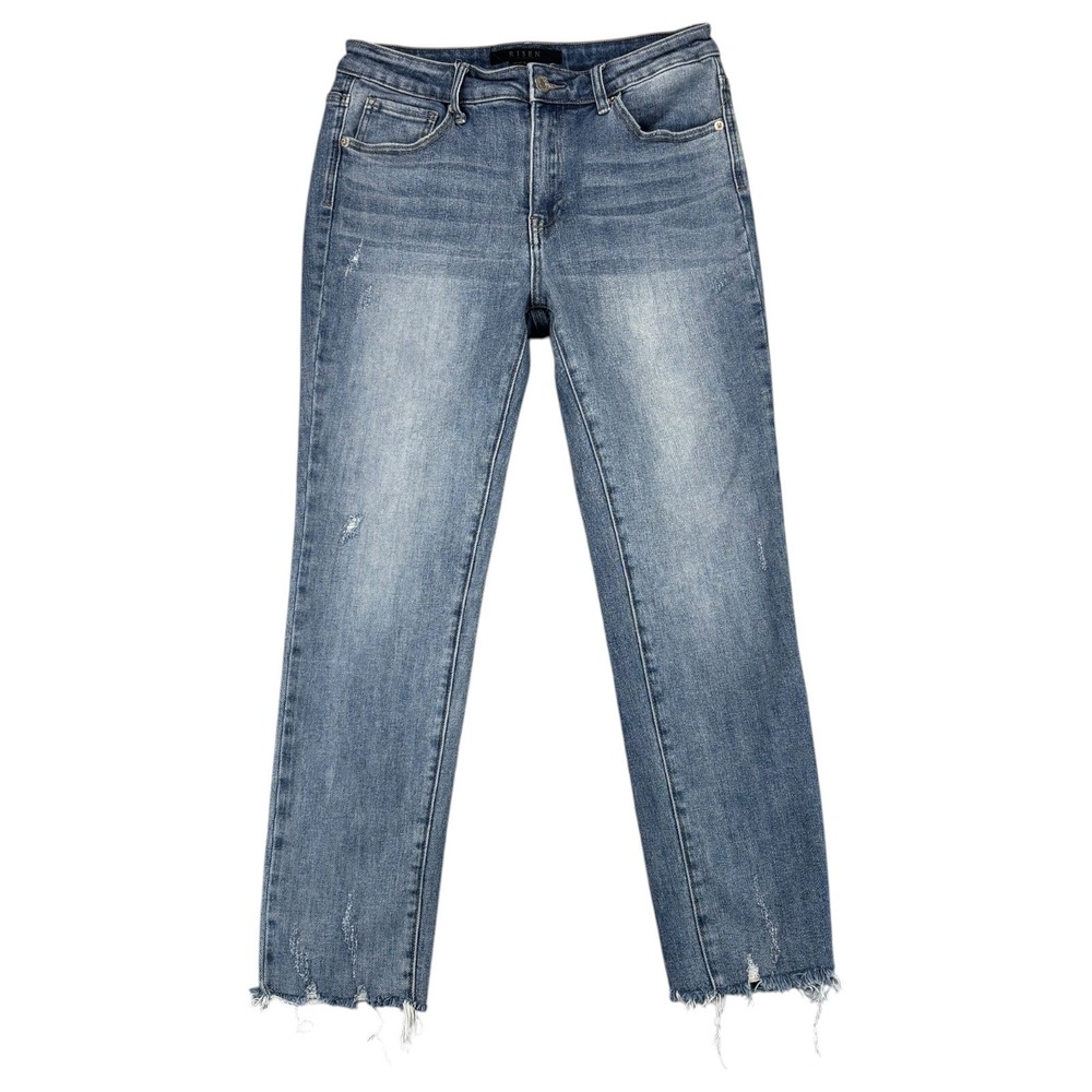 Risen Jeans Womens 29/9 High Rise Skinny Cropped Raw Hem Distressed Indie Sleaze